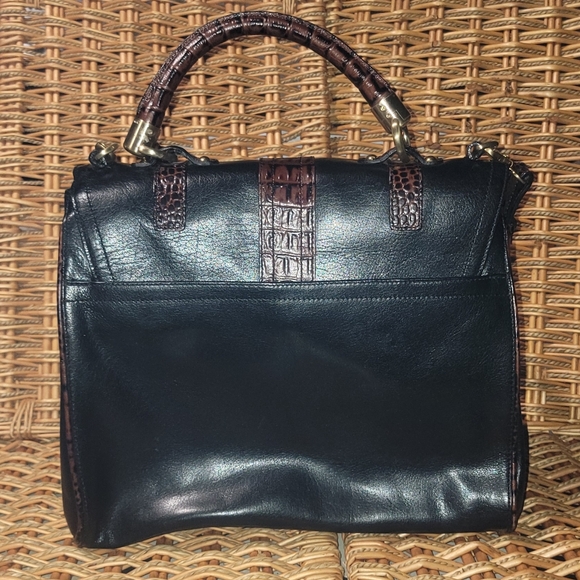 Brahmin Black Brown Large Leather Tuscan Satchel Hand Bag W/Shoulder Strap - Picture 2 of 5